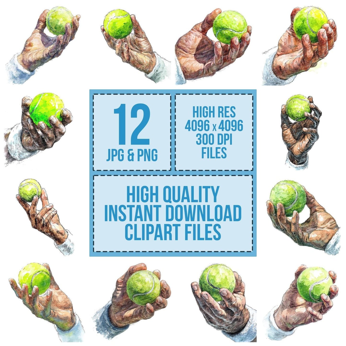 Watercolour Tennis Serve Clipart Set (DDD007392)