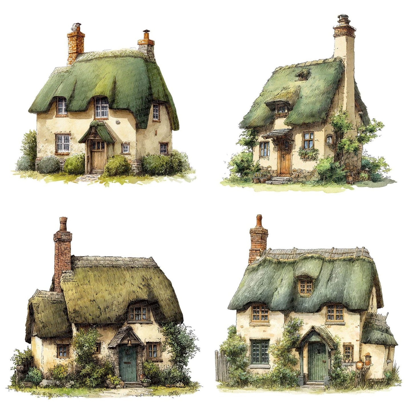 Watercolour Thatched Cottage Clipart Set (DDD007393)