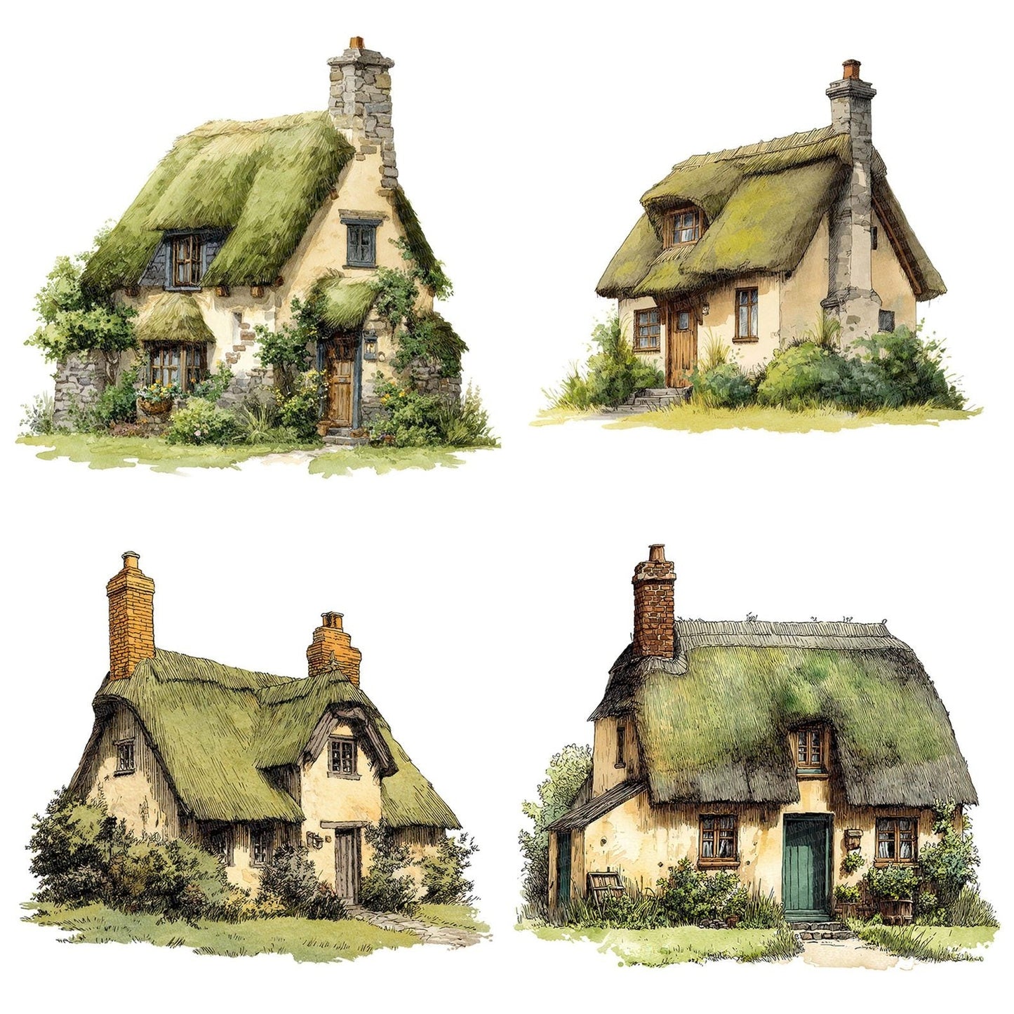 Watercolour Thatched Cottage Clipart Set (DDD007393)