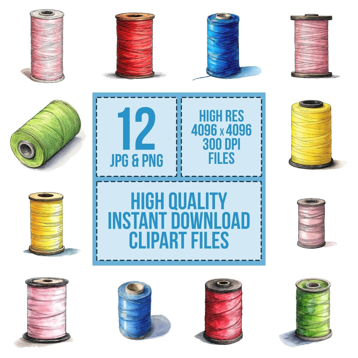 Watercolour Thread Spool Clipart Set (DDD007394)
