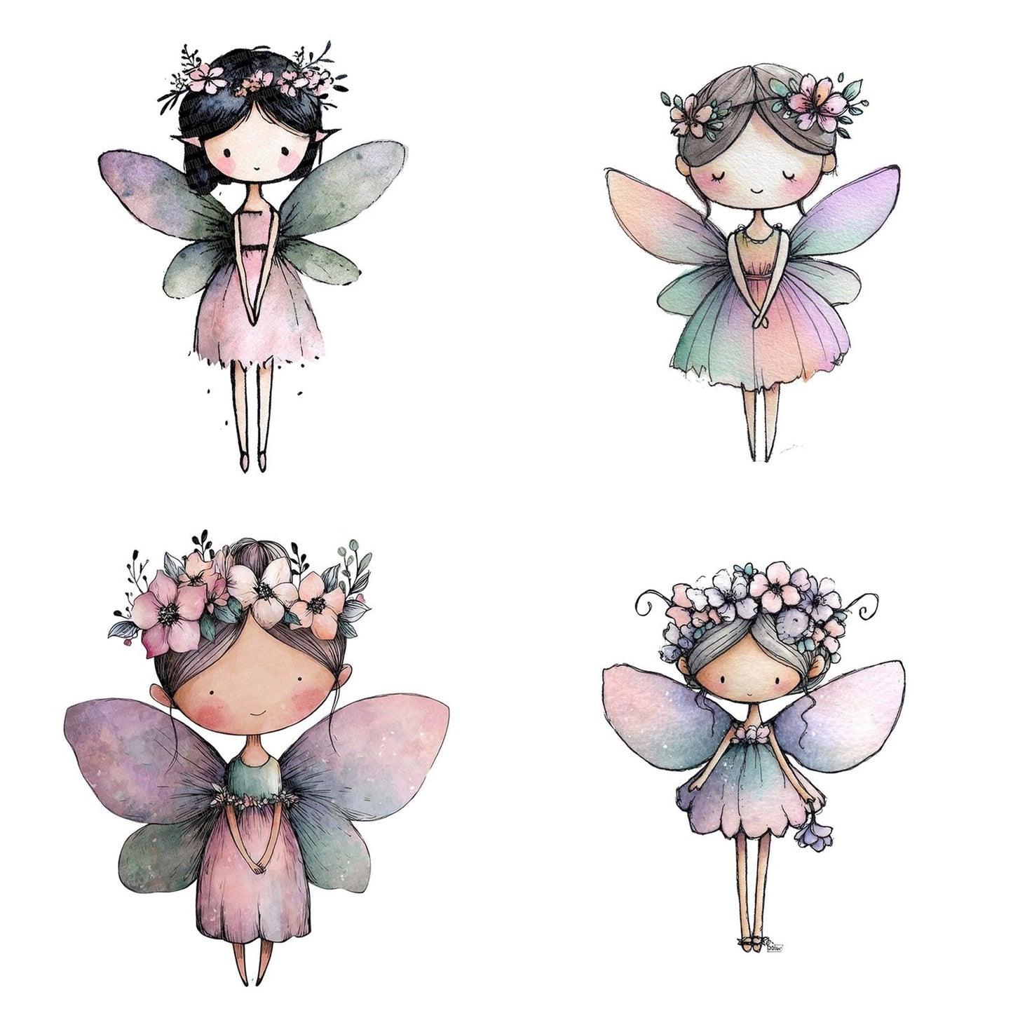 Watercolour Tiny Fairy Clipart Set (DDD007395)