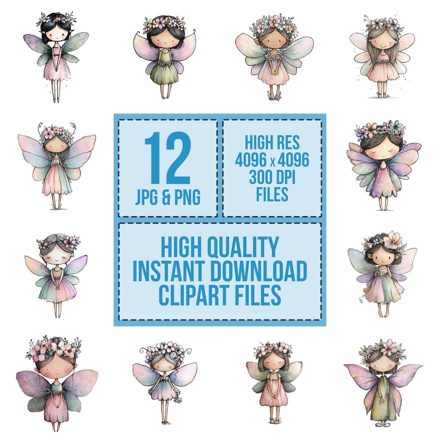 Watercolour Tiny Fairy Clipart Set (DDD007395)