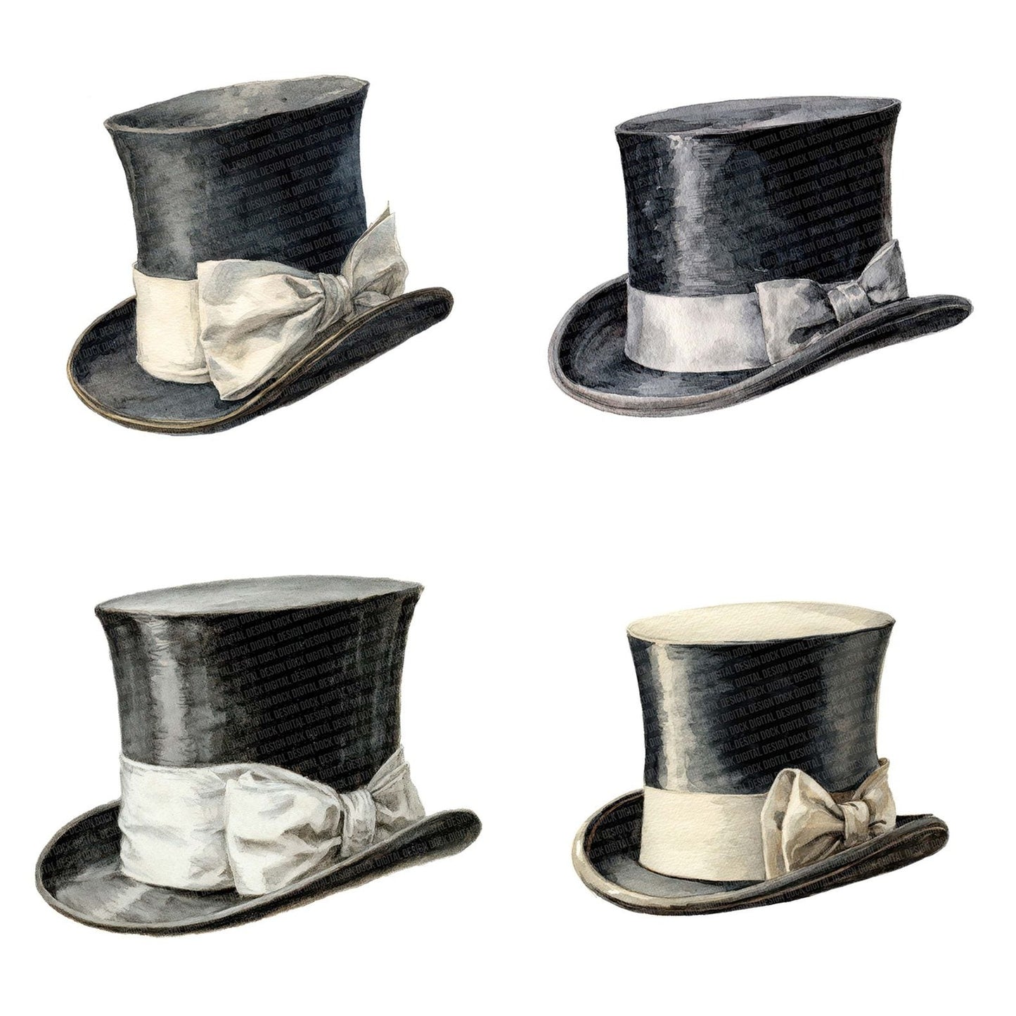 Watercolour Top Hat Clipart Set (DDD007396)