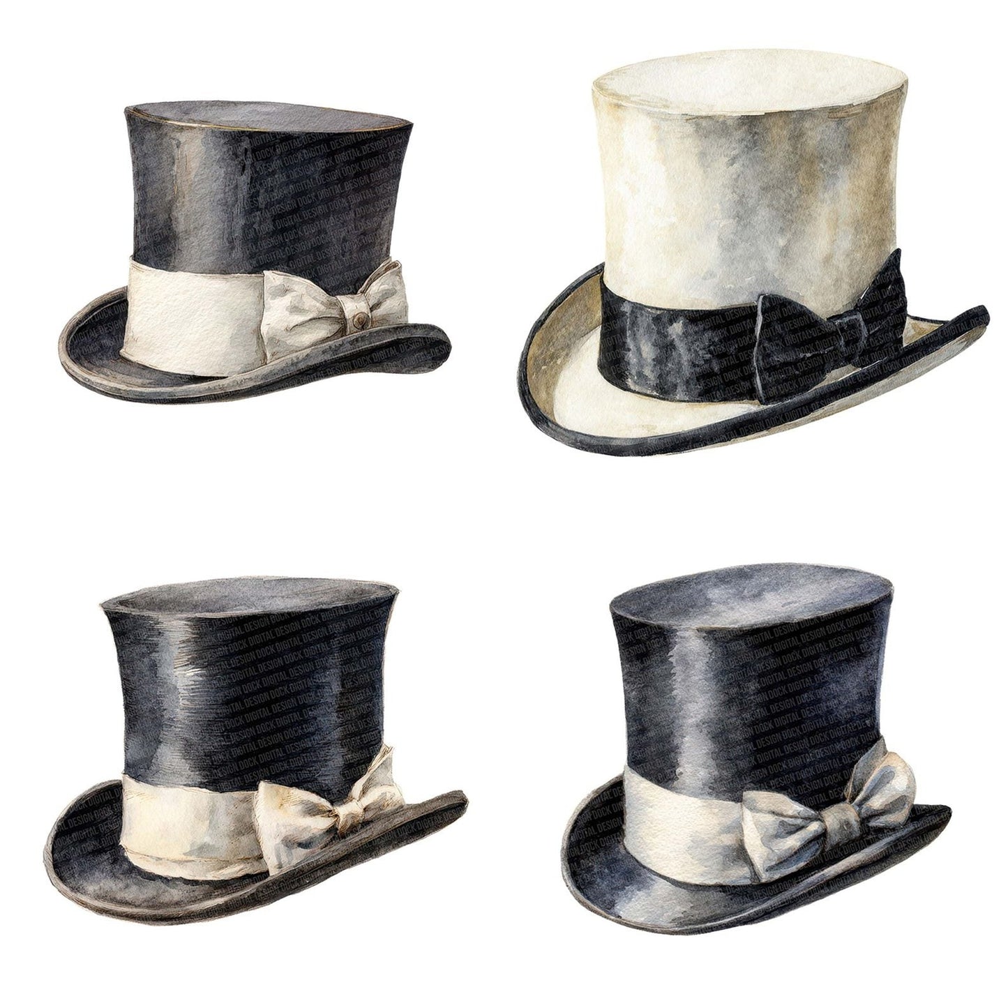 Watercolour Top Hat Clipart Set (DDD007396)