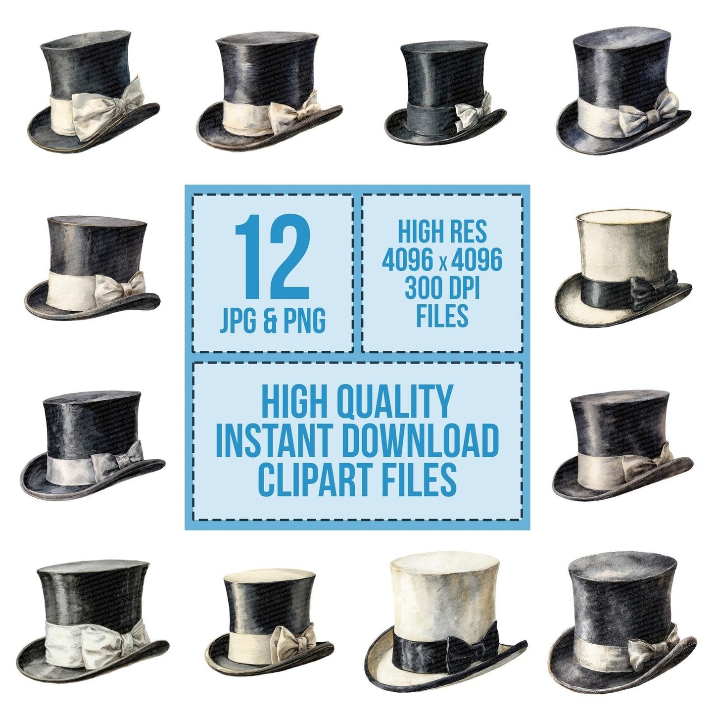Watercolour Top Hat Clipart Set (DDD007396)