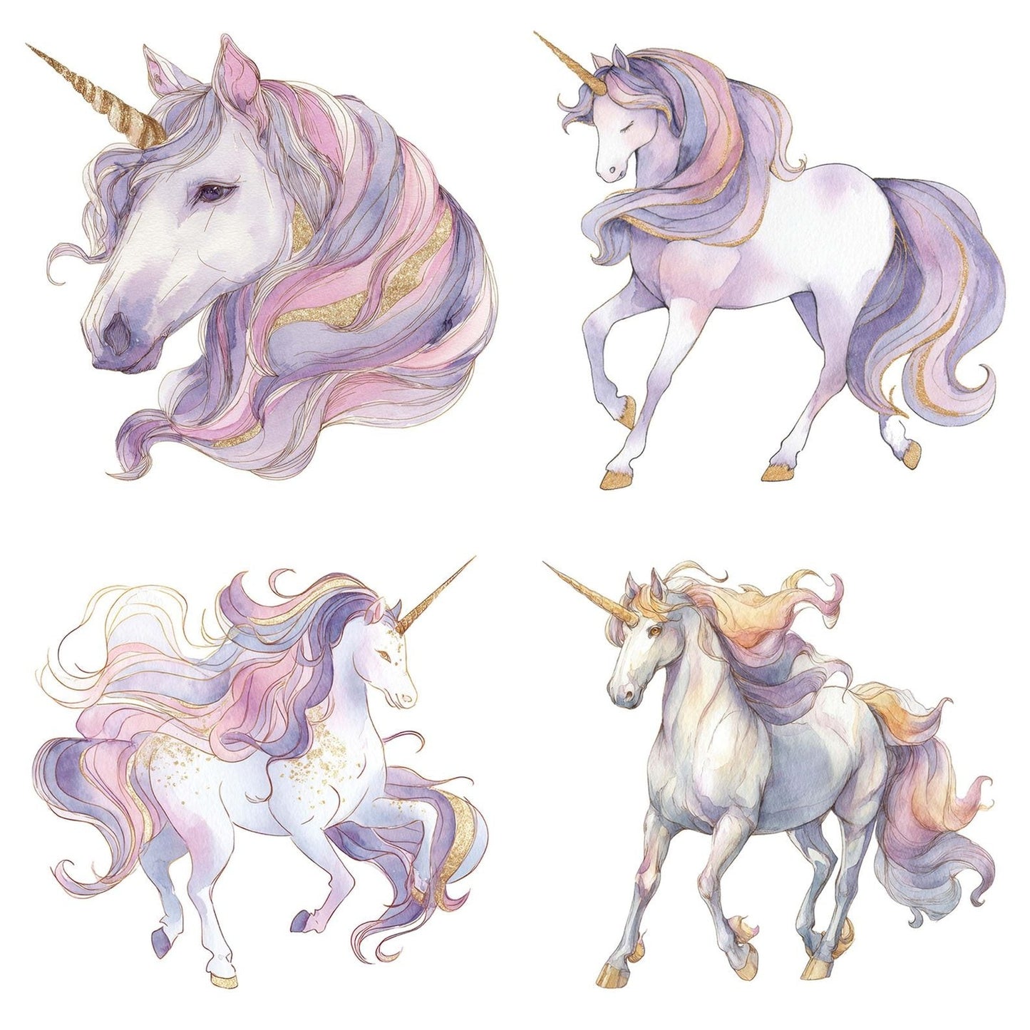 Watercolour Unicorn Clipart Set (DDD007400)