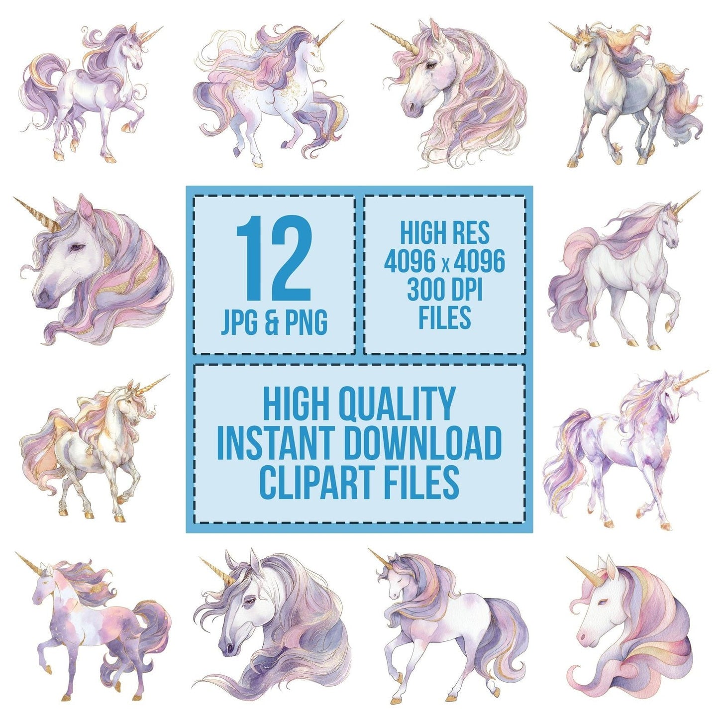 Watercolour Unicorn Clipart Set (DDD007400)