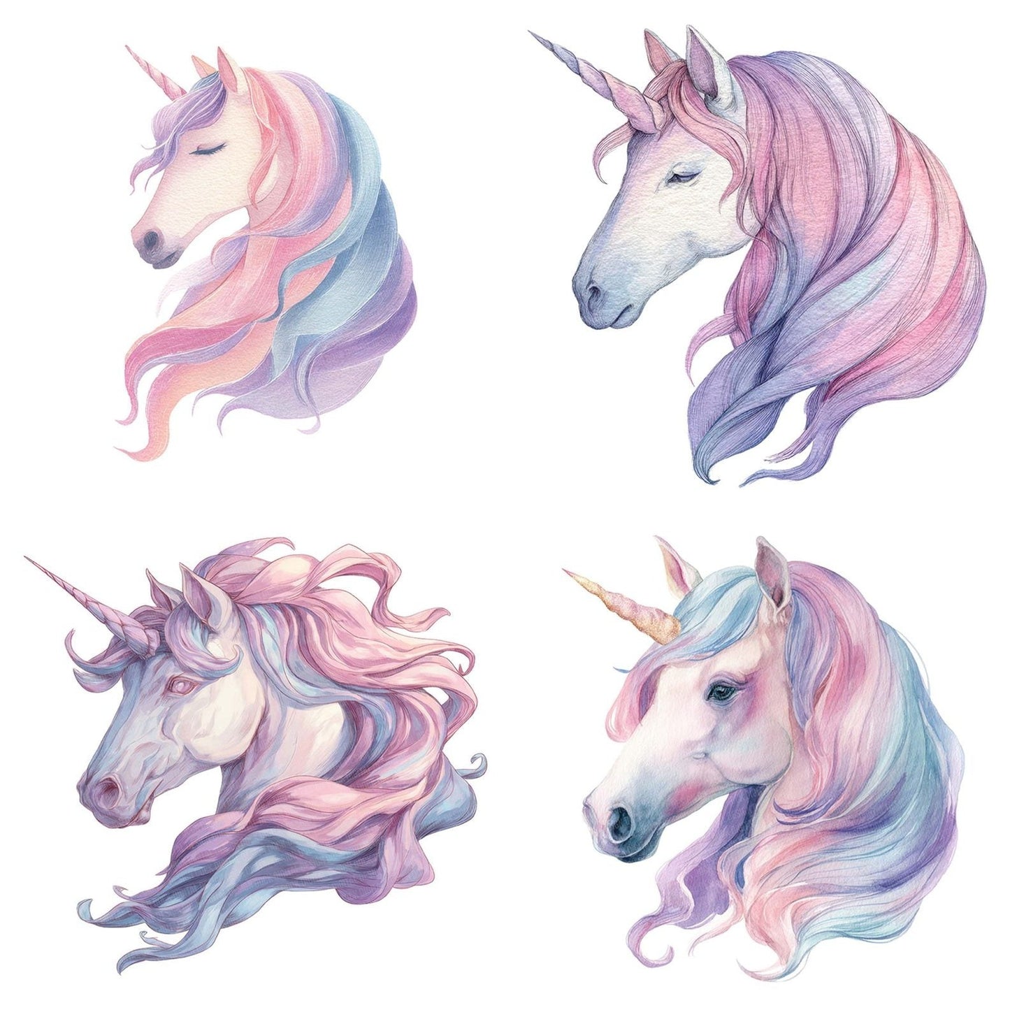 Watercolour Unicorn Head Clipart Set (DDD007401)