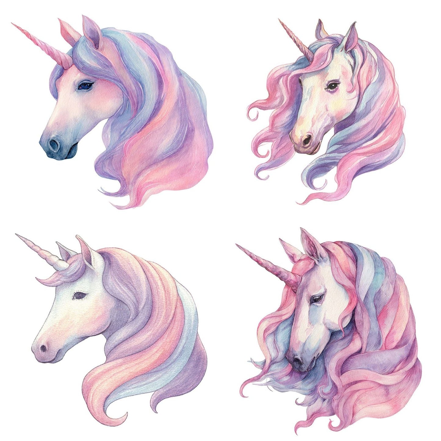 Watercolour Unicorn Head Clipart Set (DDD007401)