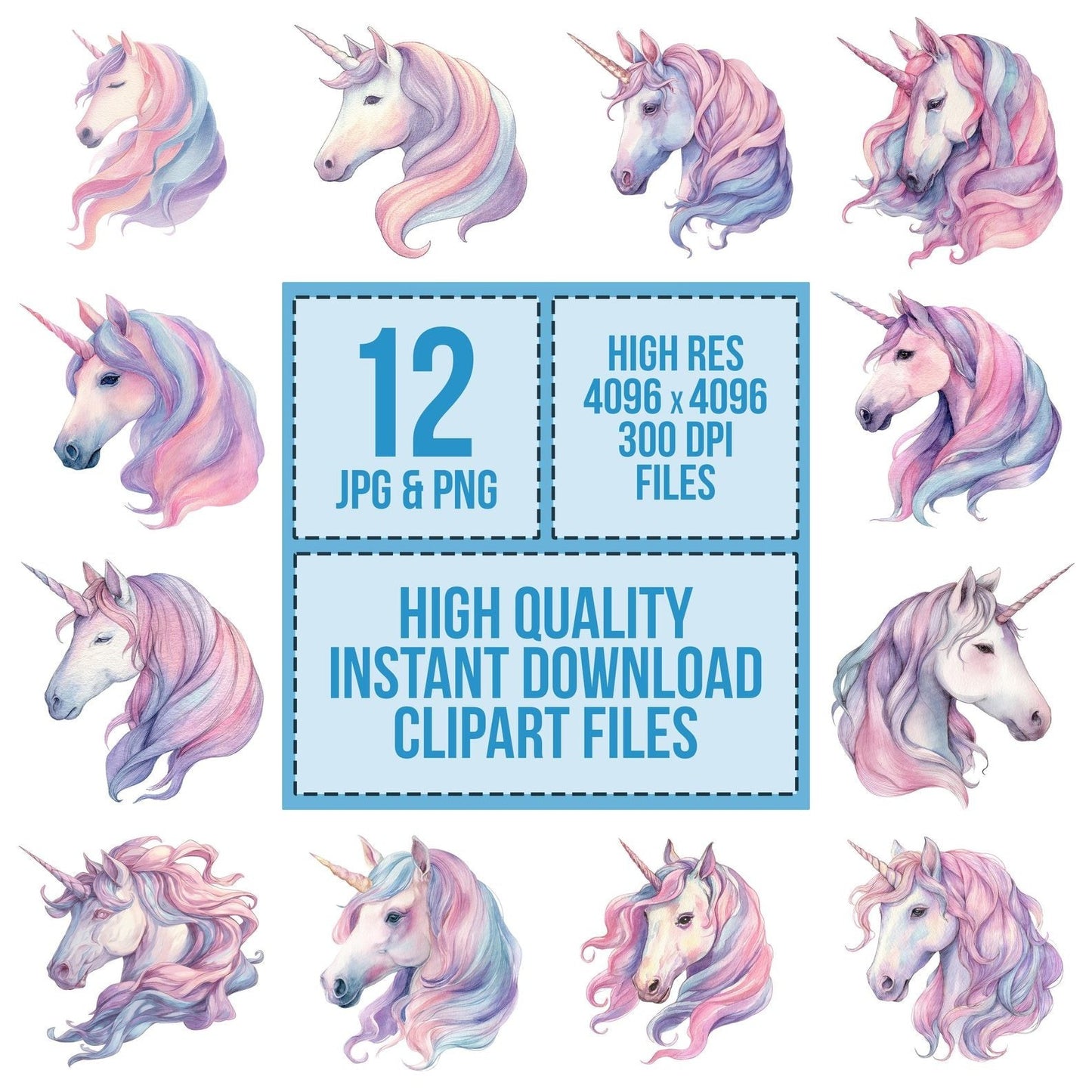 Watercolour Unicorn Head Clipart Set (DDD007401)