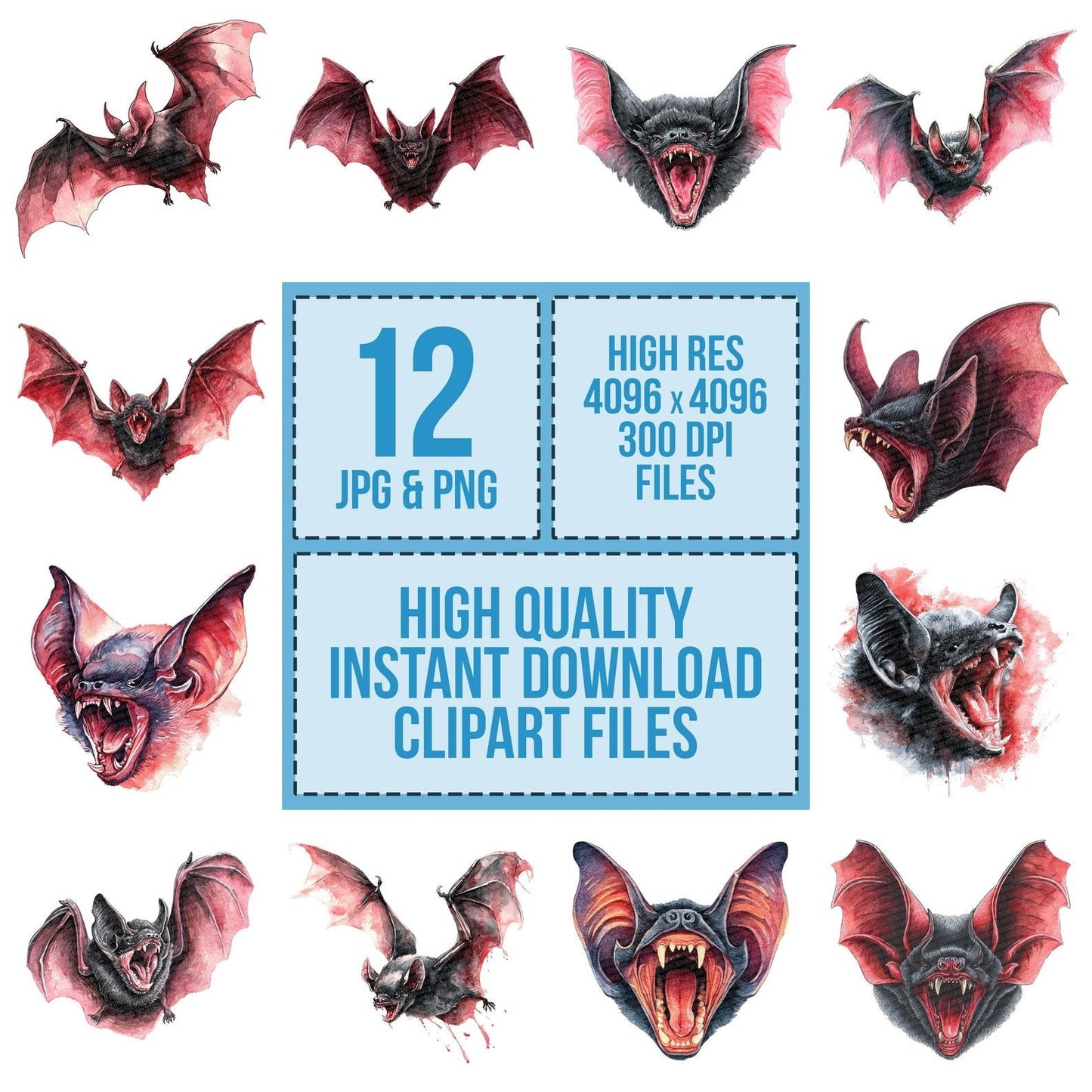 Watercolour Vampire Bat Clipart Set (DDD007402)