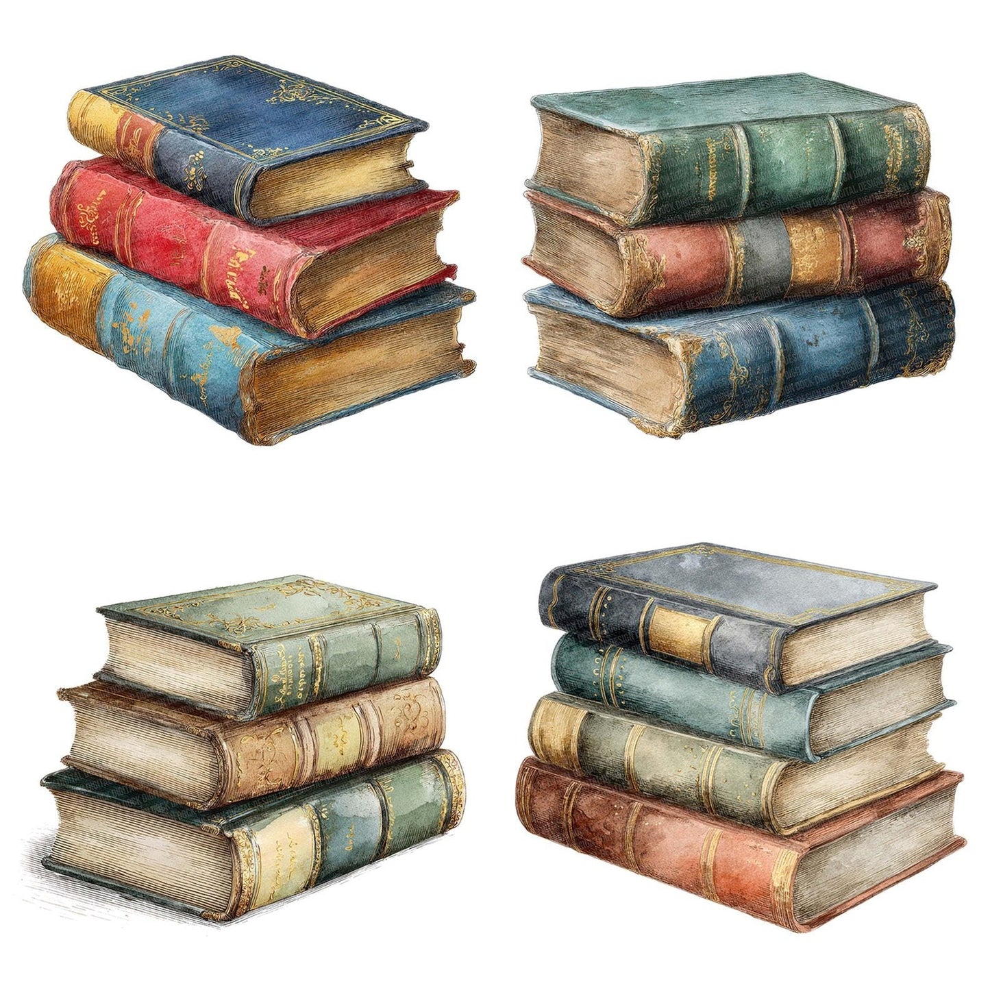 Watercolour Vintage Books Clipart Set (DDD007406)