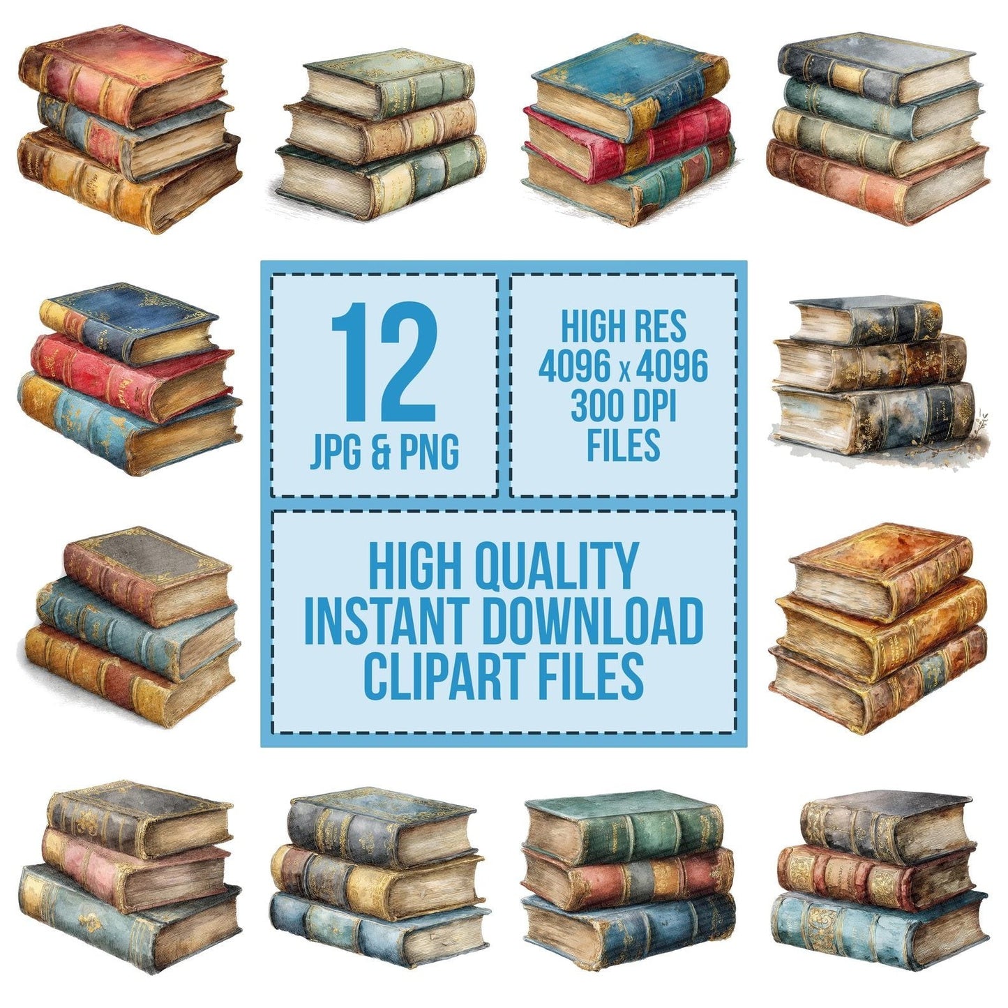 Watercolour Vintage Books Clipart Set (DDD007406)
