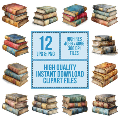 Watercolour Vintage Books Clipart Set (DDD007406)