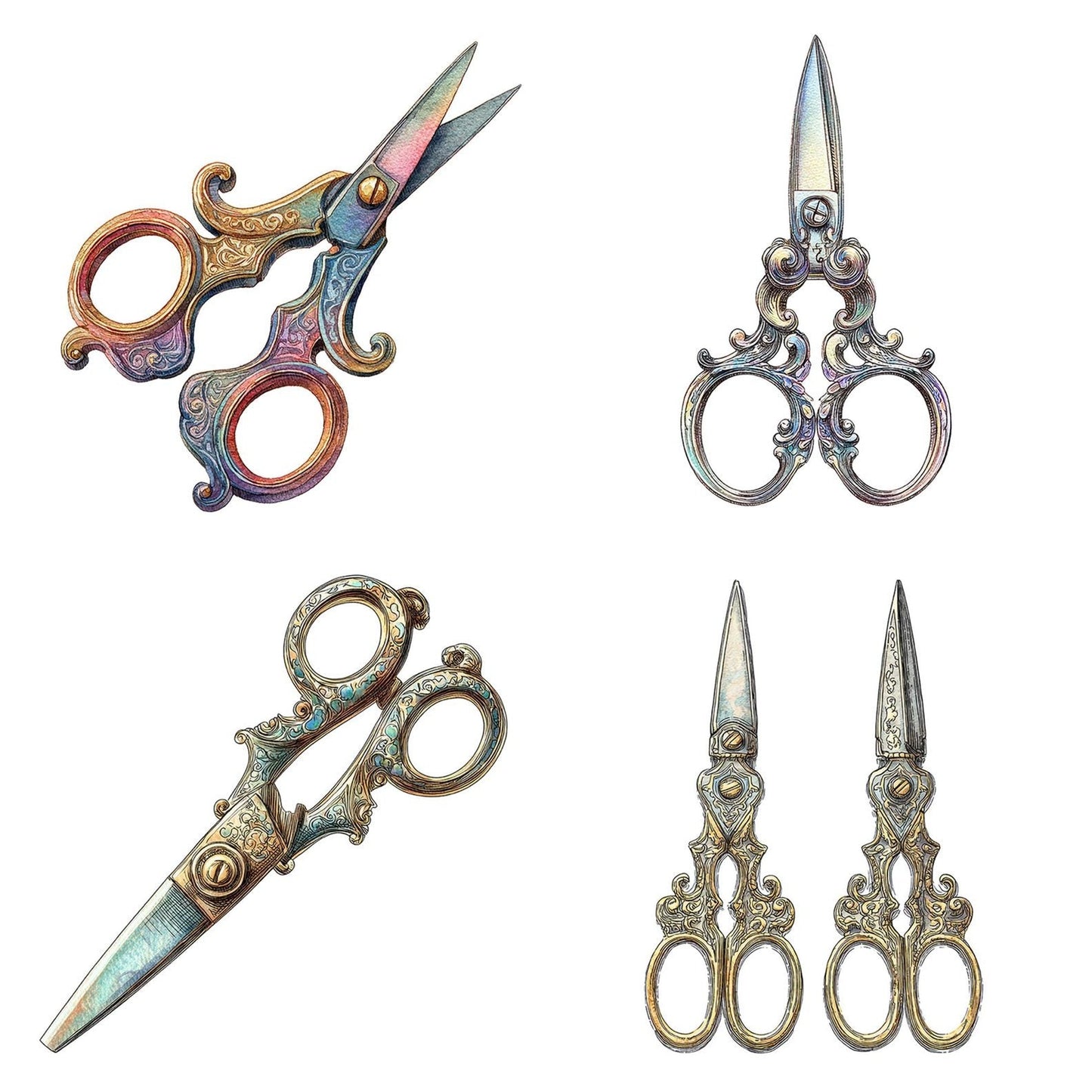 Watercolour Vintage Scissors Clipart Set (DDD007407)