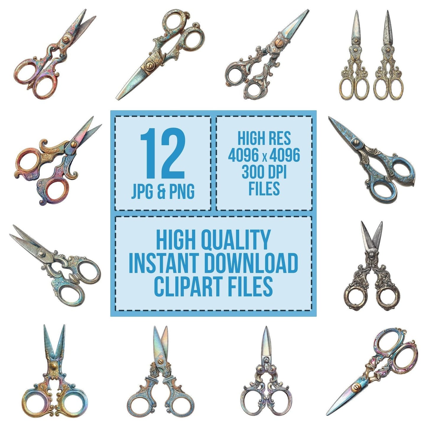 Watercolour Vintage Scissors Clipart Set (DDD007407)