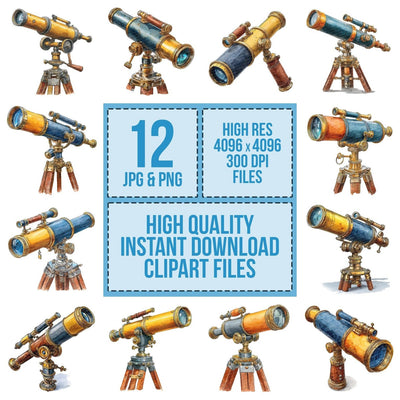 Watercolour Vintage Telescope Clipart Set (DDD007408)