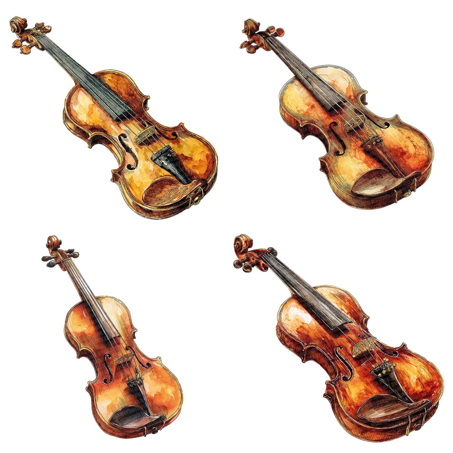 Watercolour Violin Clipart Set (DDD007409)