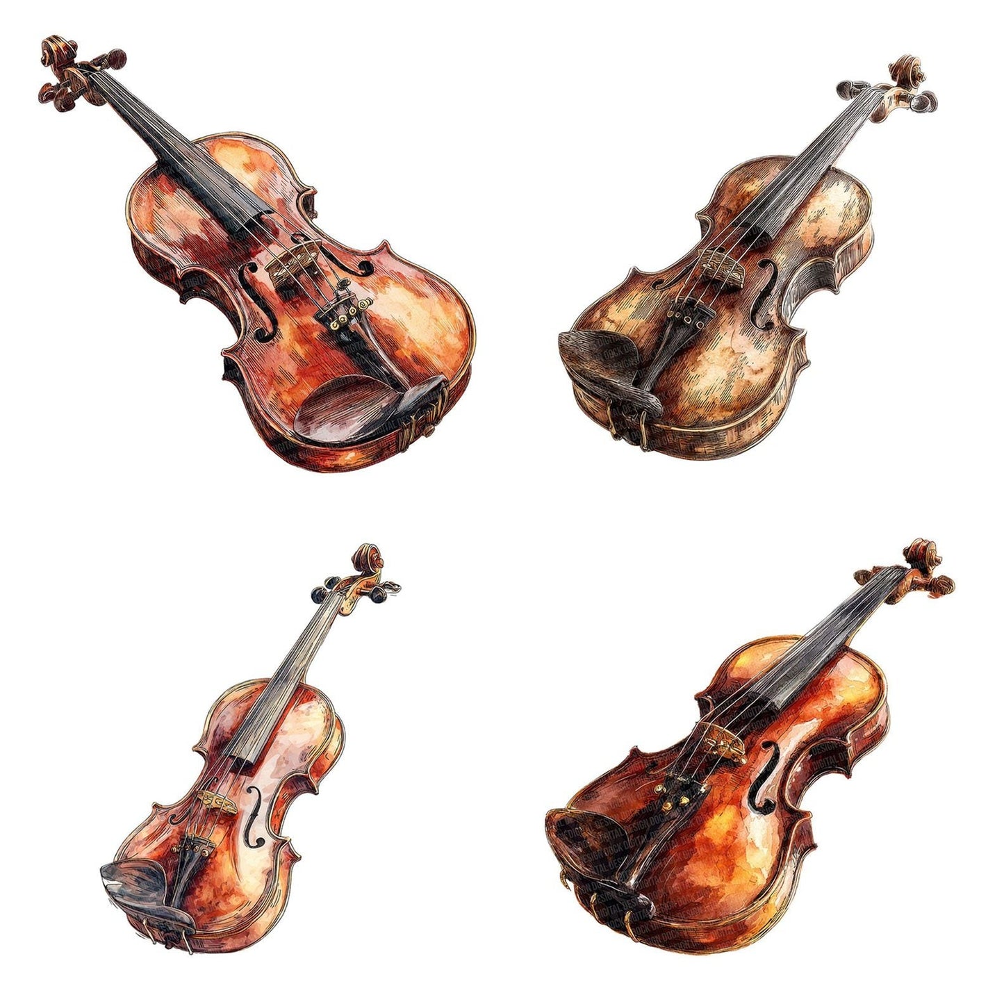 Watercolour Violin Clipart Set (DDD007409)