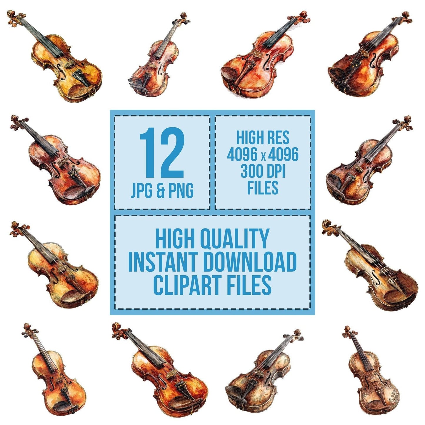 Watercolour Violin Clipart Set (DDD007409)