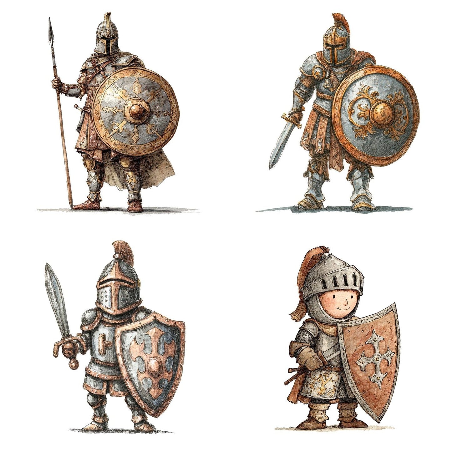 Watercolour Warrior with Shield Clipart Set (DDD007411)