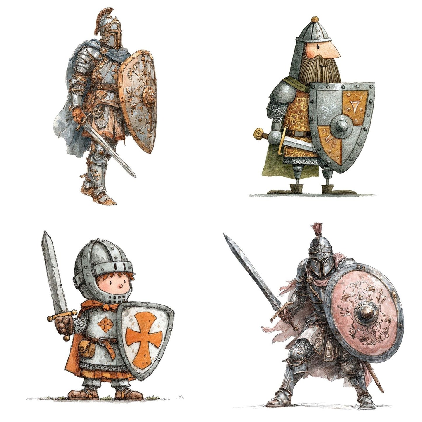 Watercolour Warrior with Shield Clipart Set (DDD007411)