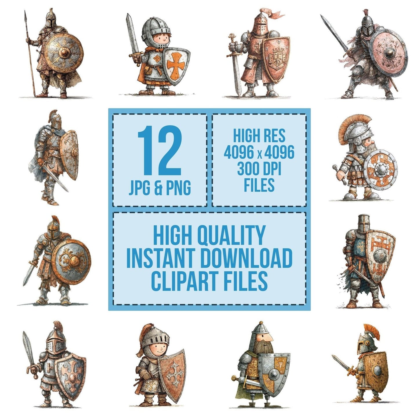 Watercolour Warrior with Shield Clipart Set (DDD007411)