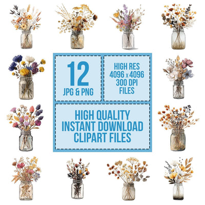 Watercolour Wildflower Glass Jar Clipart Set (DDD007418)
