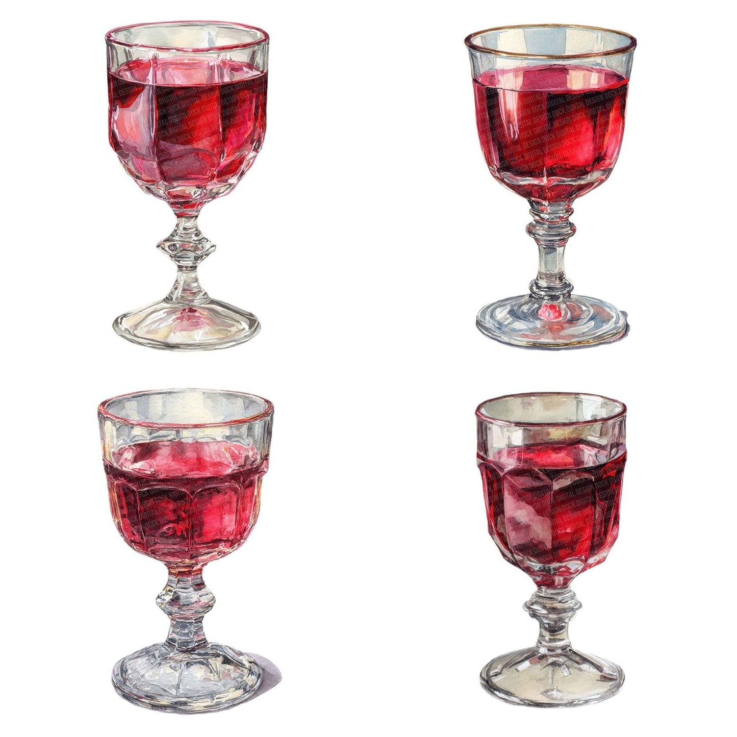Watercolour Wine Goblet Clipart Set (DDD007420)