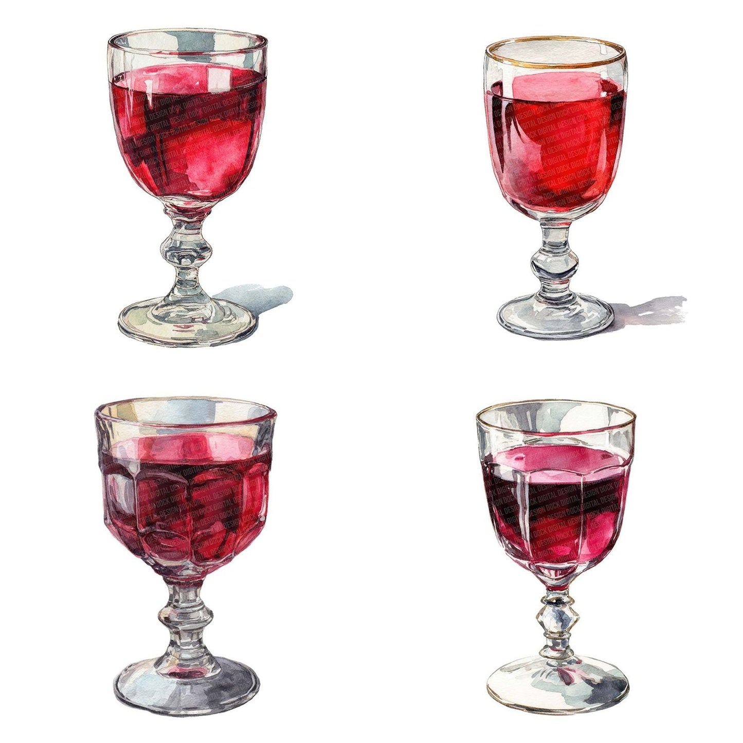 Watercolour Wine Goblet Clipart Set (DDD007420)