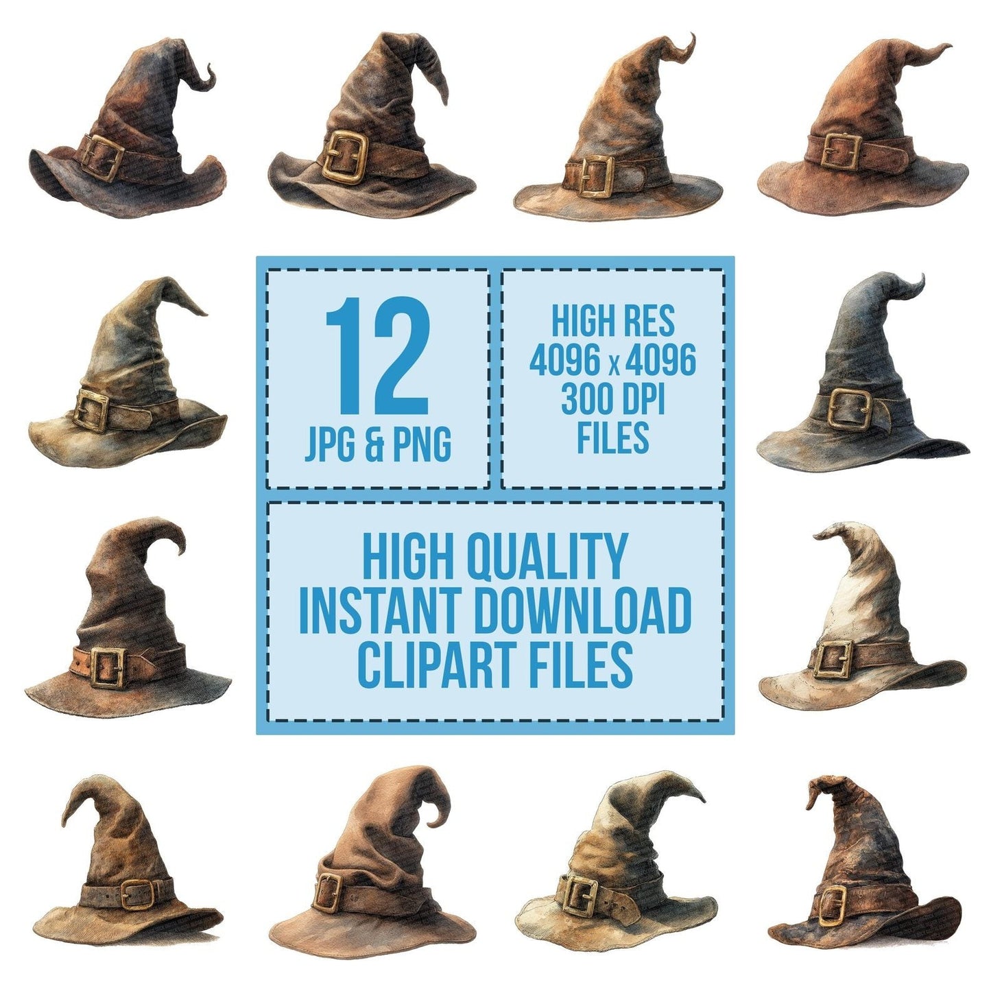 Watercolour Witch Hat Clipart Set (DDD007422)