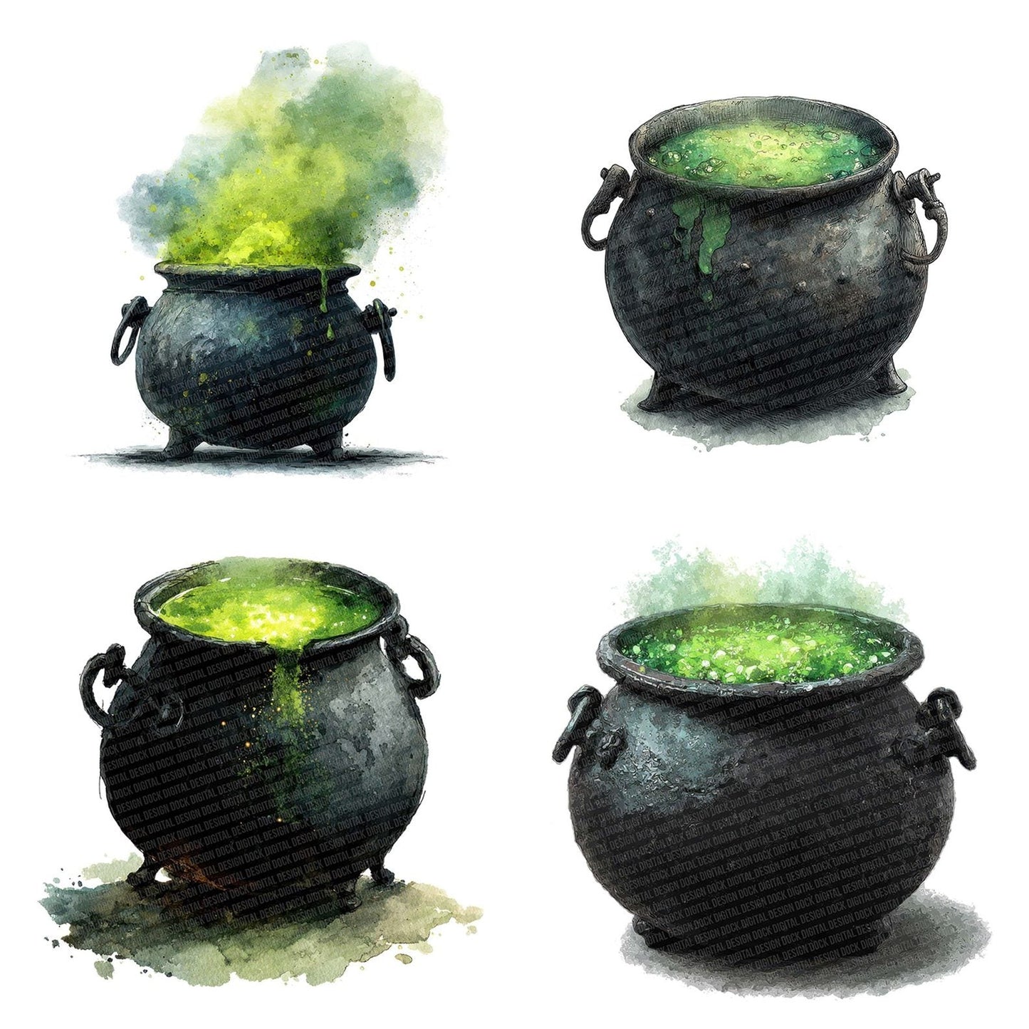 Watercolour Witches Cauldron Clipart Set (DDD007425)