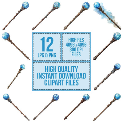 Watercolour Wizard Staff Clipart Set (DDD007428)