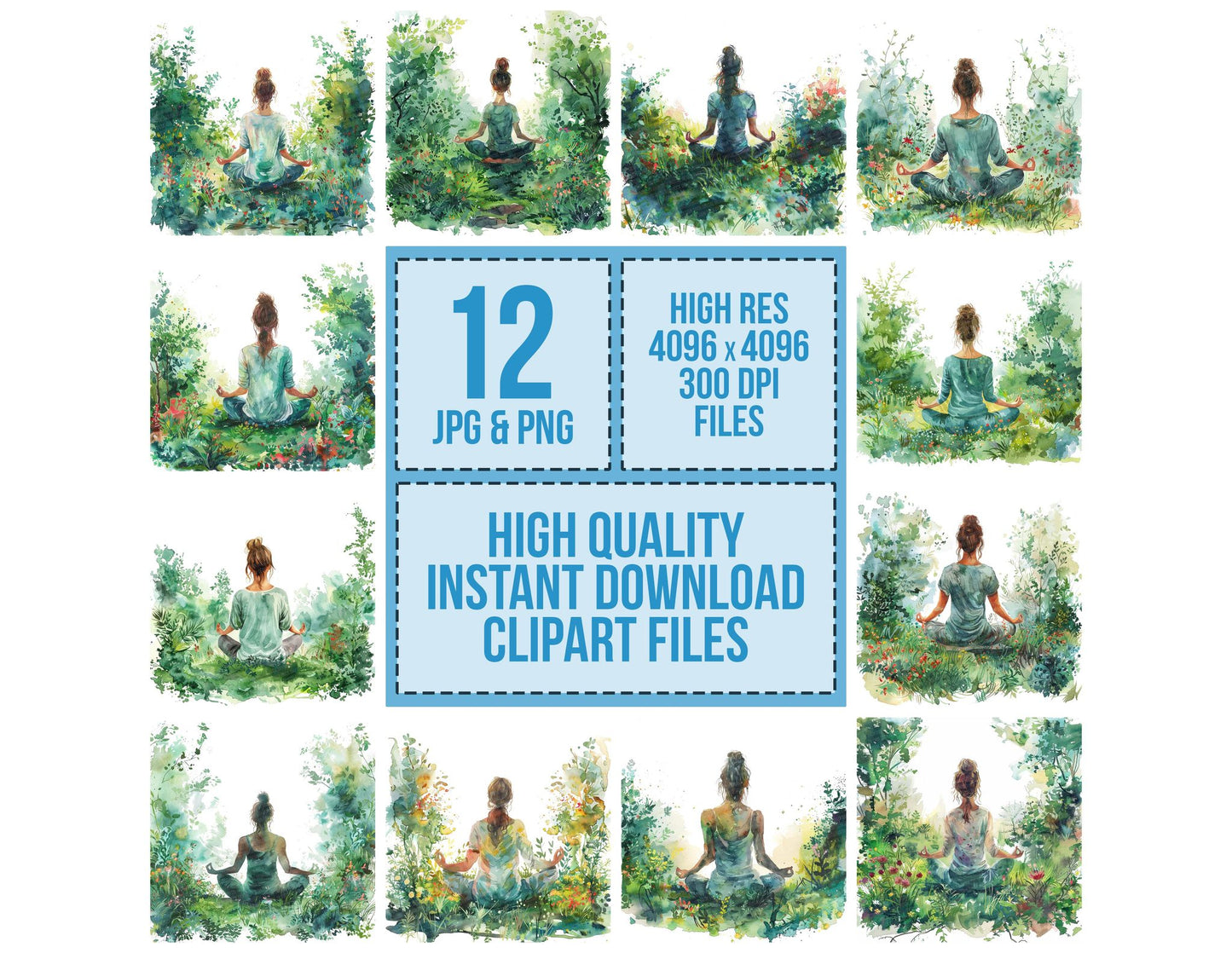 Watercolour Woman doing Yoga Clipart Set (DDD007431)