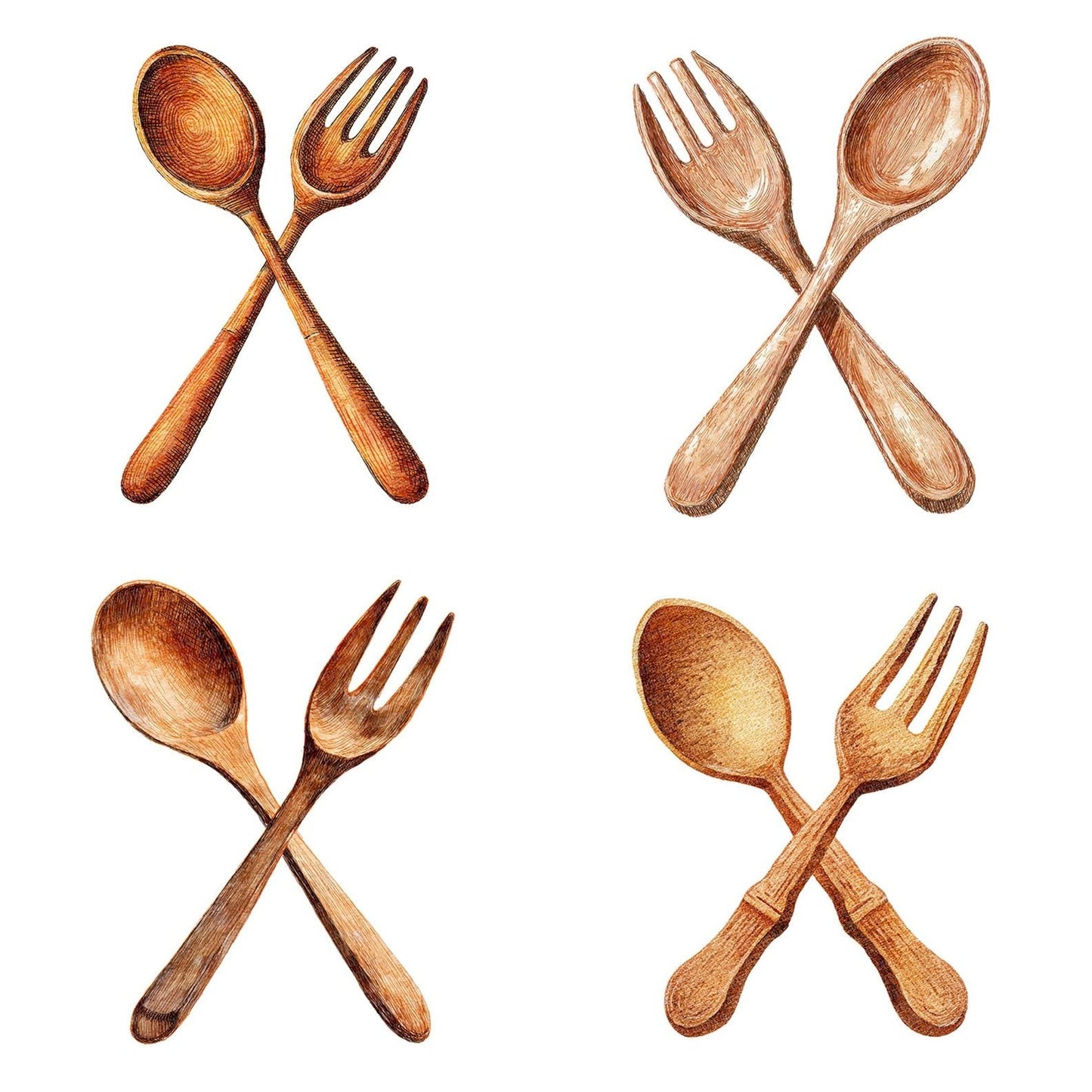 Watercolour Wooden Utensils Clipart Set (DDD007435)