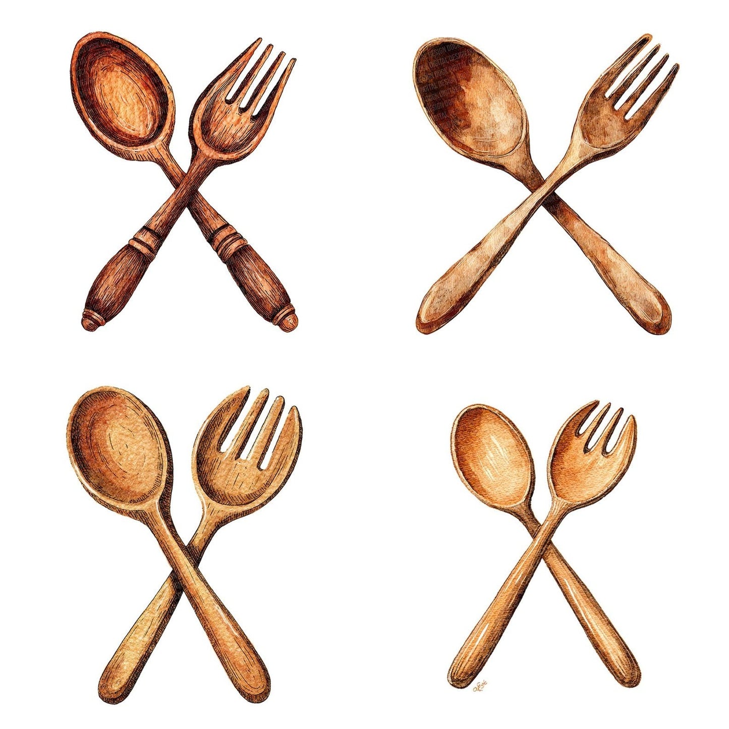 Watercolour Wooden Utensils Clipart Set (DDD007435)
