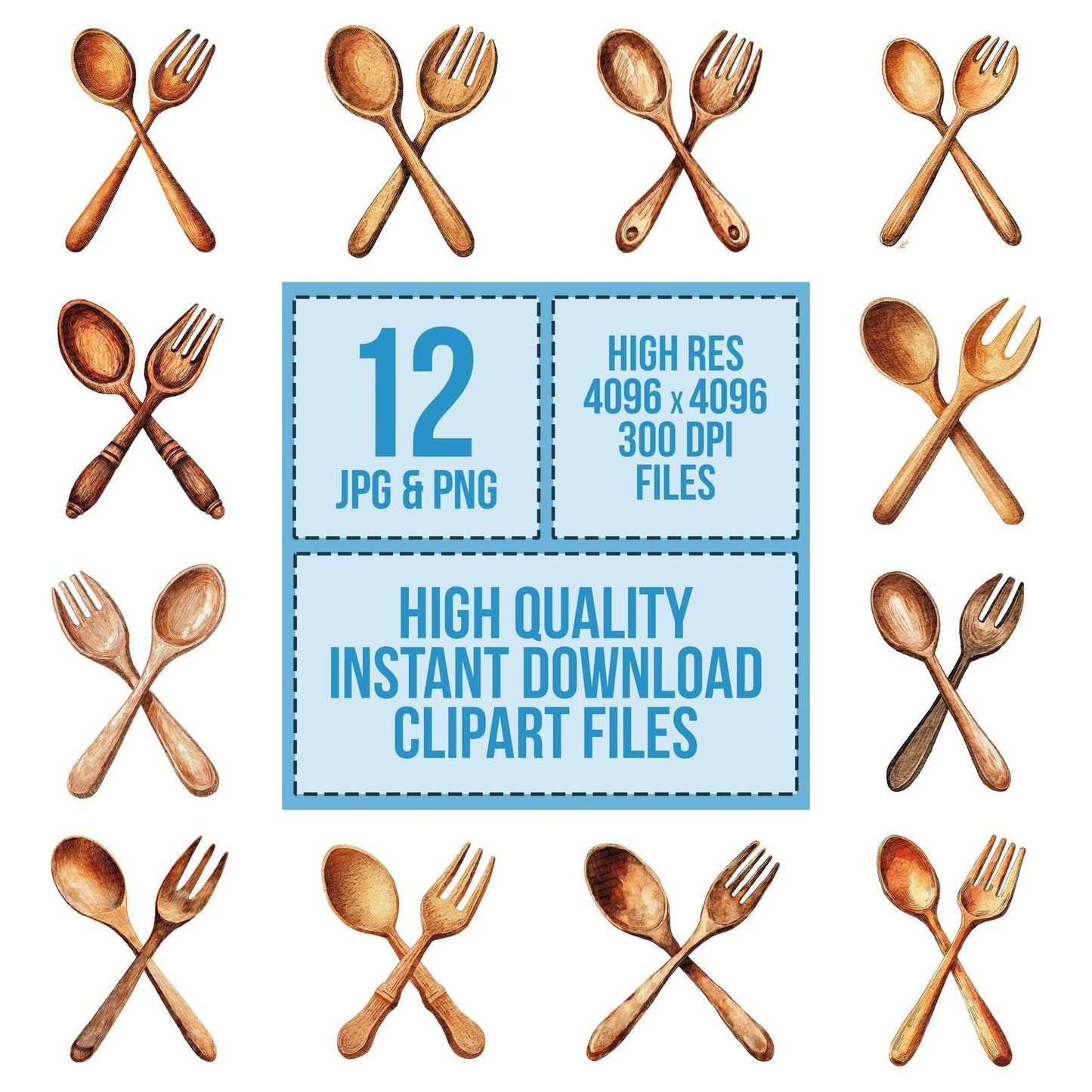 Watercolour Wooden Utensils Clipart Set (DDD007435)