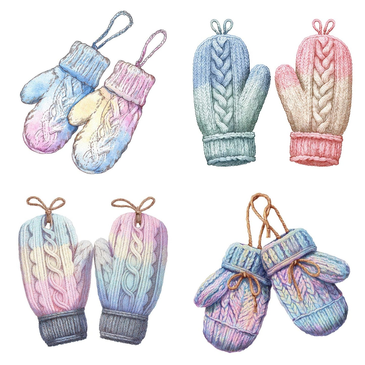 Watercolour Wool Mittens Clipart Set (DDD007437)