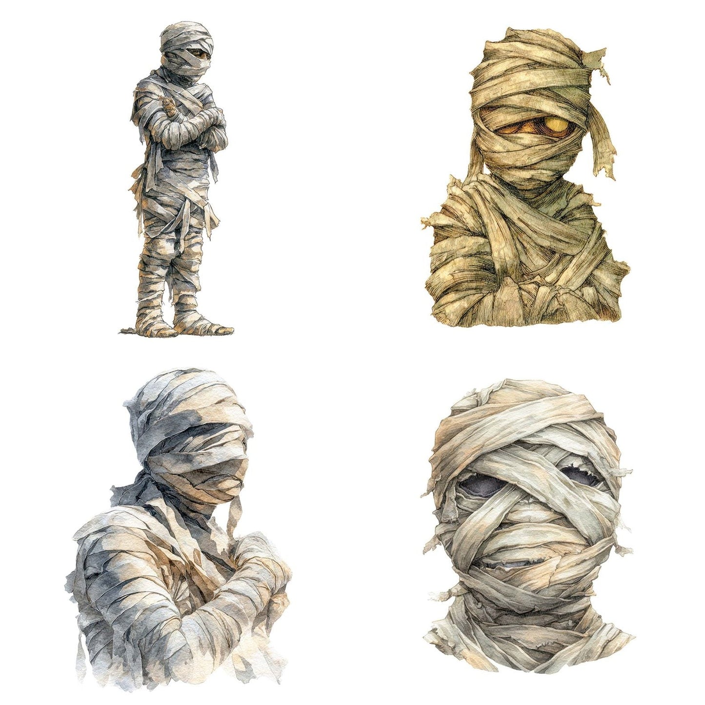 Watercolour Wrapped Mummy Clipart Set (DDD007438)