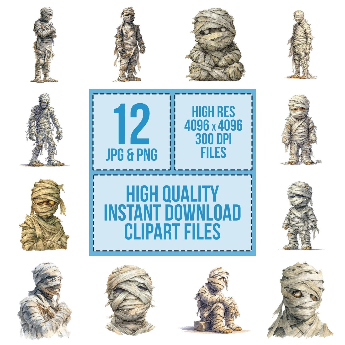 Watercolour Wrapped Mummy Clipart Set (DDD007438)