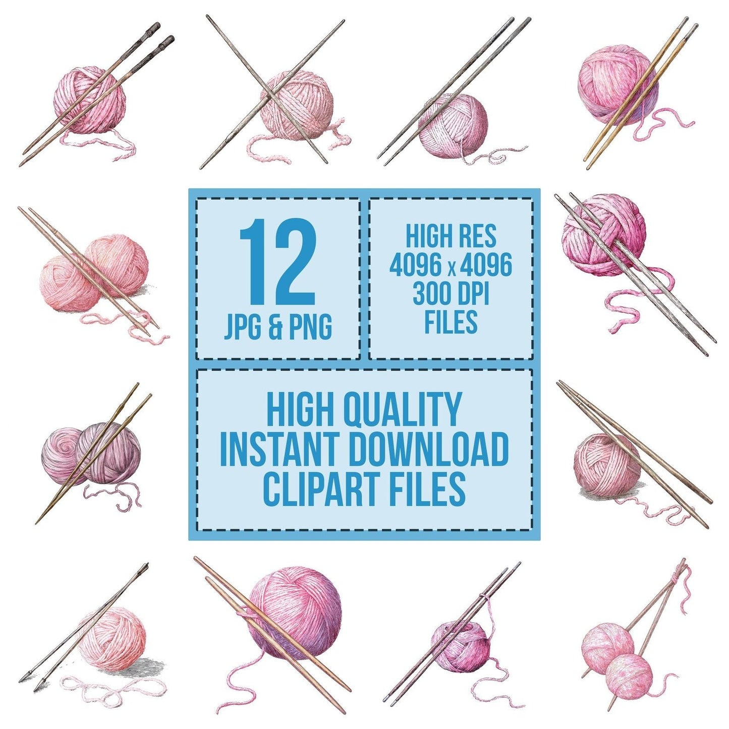 Watercolour Yarn Needles Clipart Set (DDD007439)