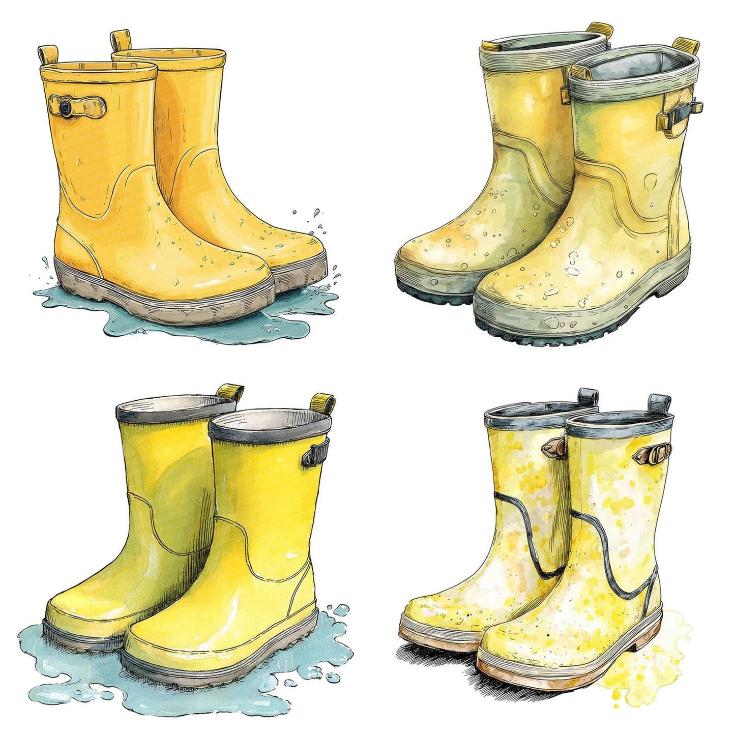 Watercolour Yellow Boots Clipart Set (DDD007440)