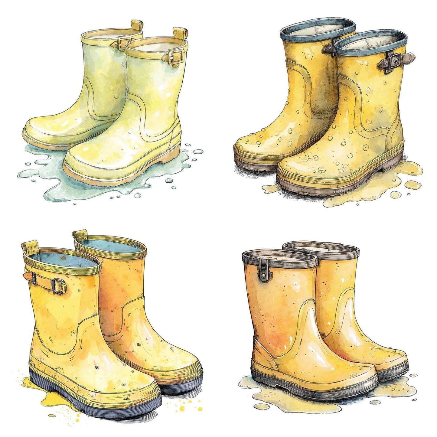 Watercolour Yellow Boots Clipart Set (DDD007440)