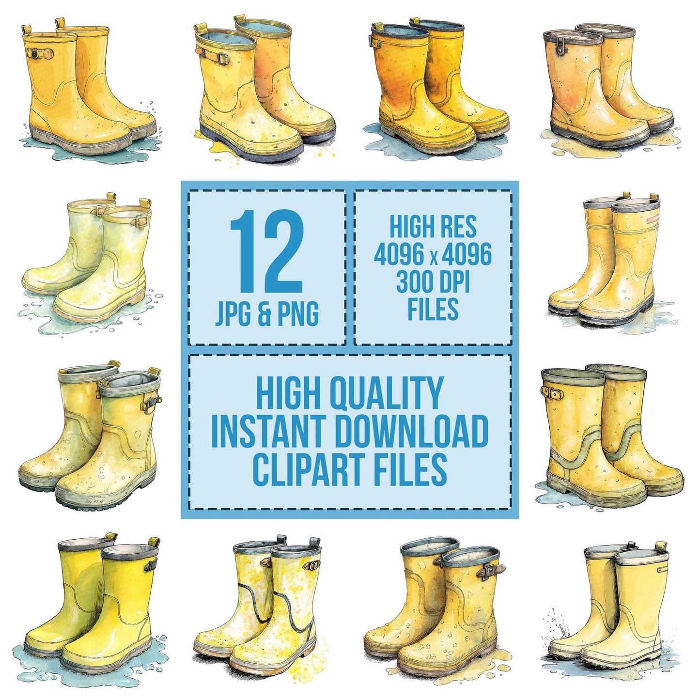 Watercolour Yellow Boots Clipart Set (DDD007440)