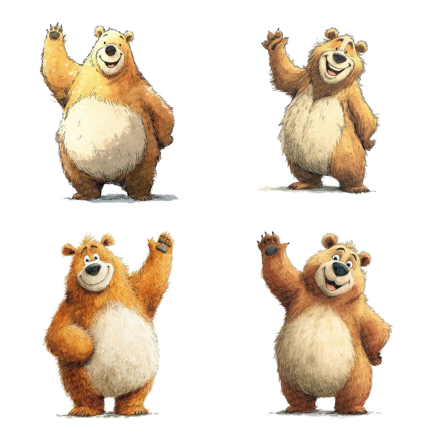 Waving Bear Cartoon Animal Clipart Set (DDD007447)