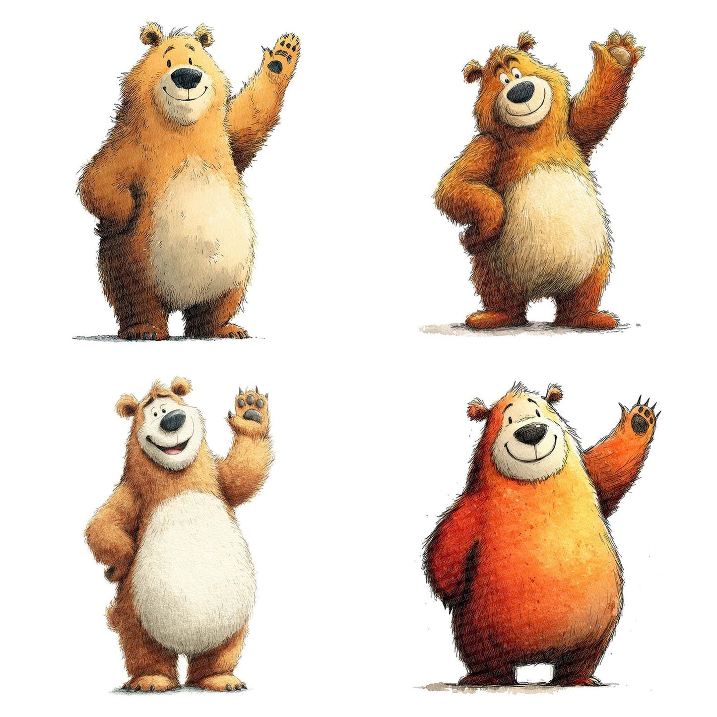 Waving Bear Cartoon Animal Clipart Set (DDD007447)
