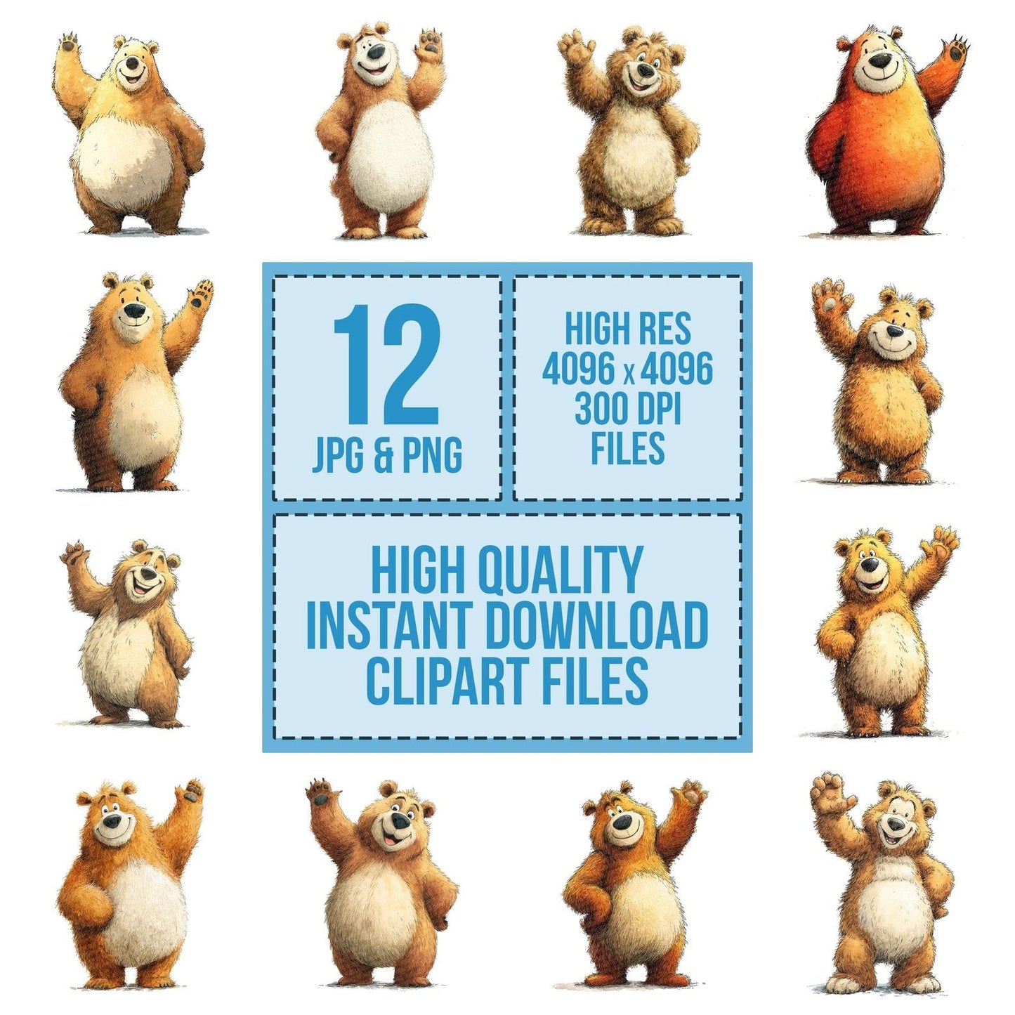 Waving Bear Cartoon Animal Clipart Set (DDD007447)