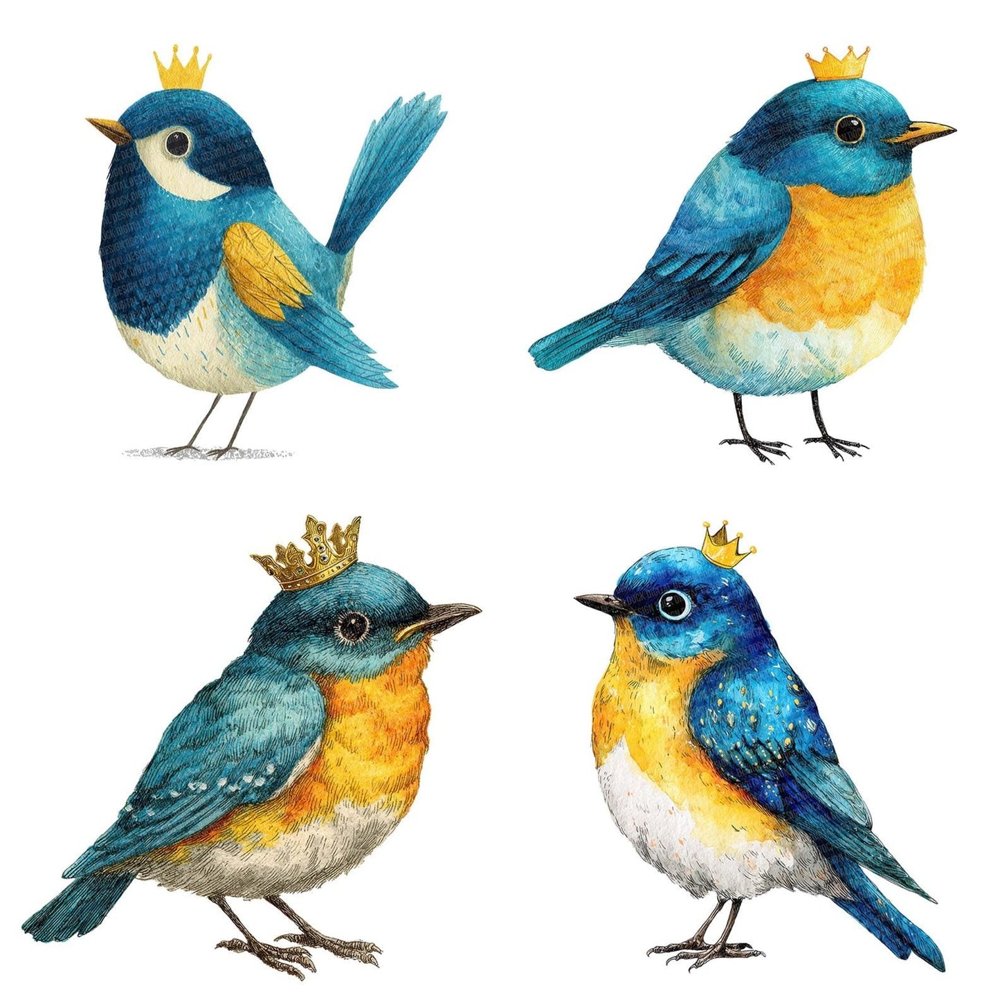 Whimsical Bluebird Crown Clipart Set (DDD007452)