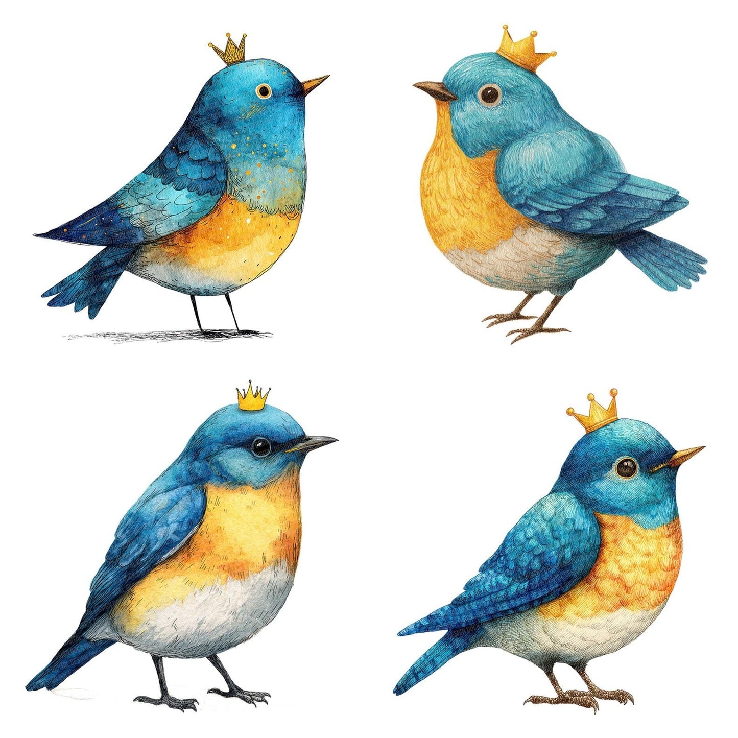 Whimsical Bluebird Crown Clipart Set (DDD007452)