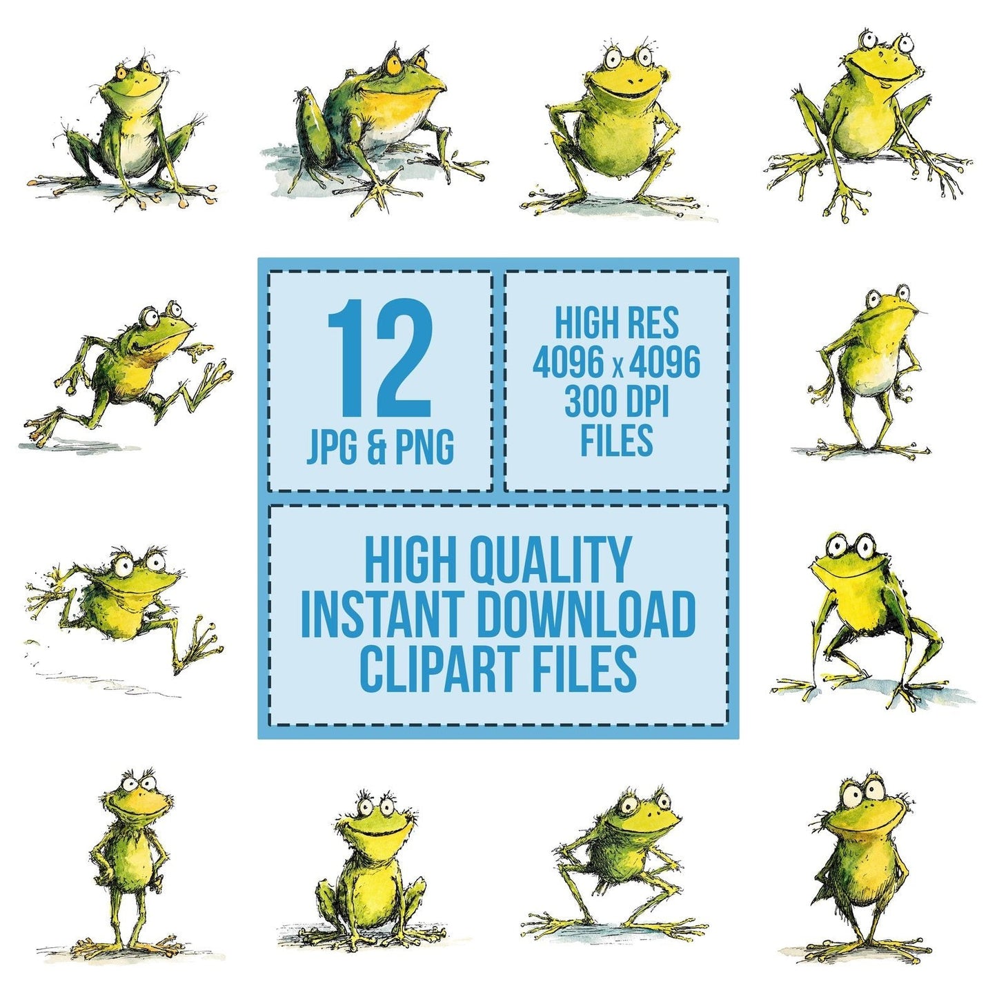 Whimsical Frog Character Illustration Clipart Set (DDD007455)